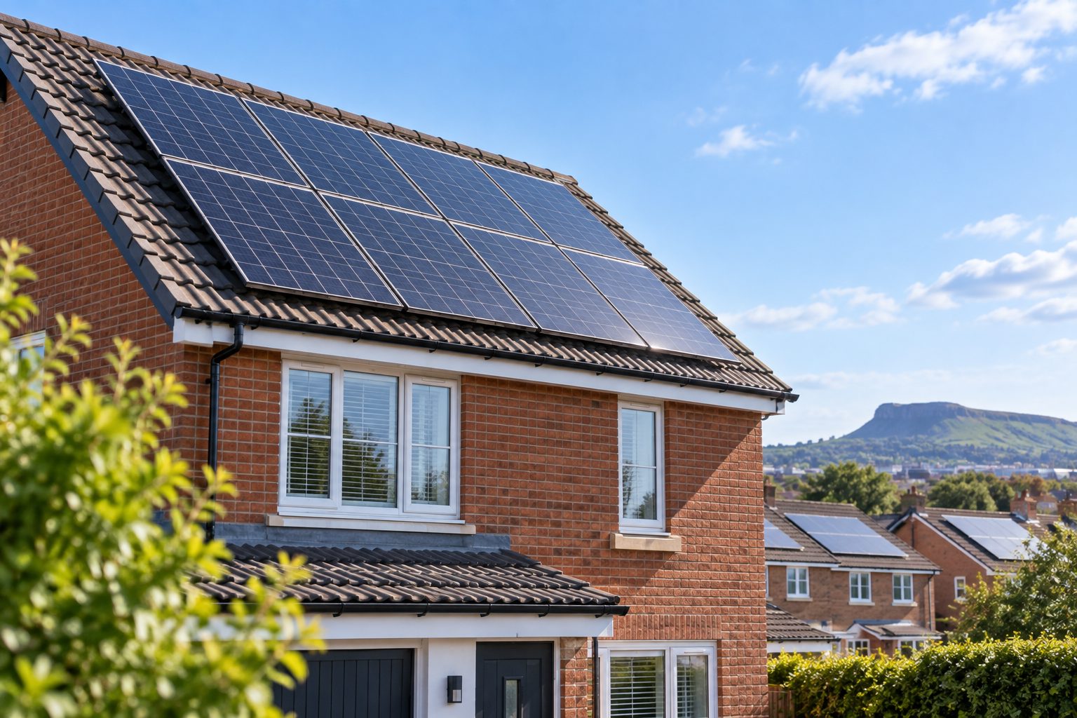 Technician inspecting a domestic solar panel installation